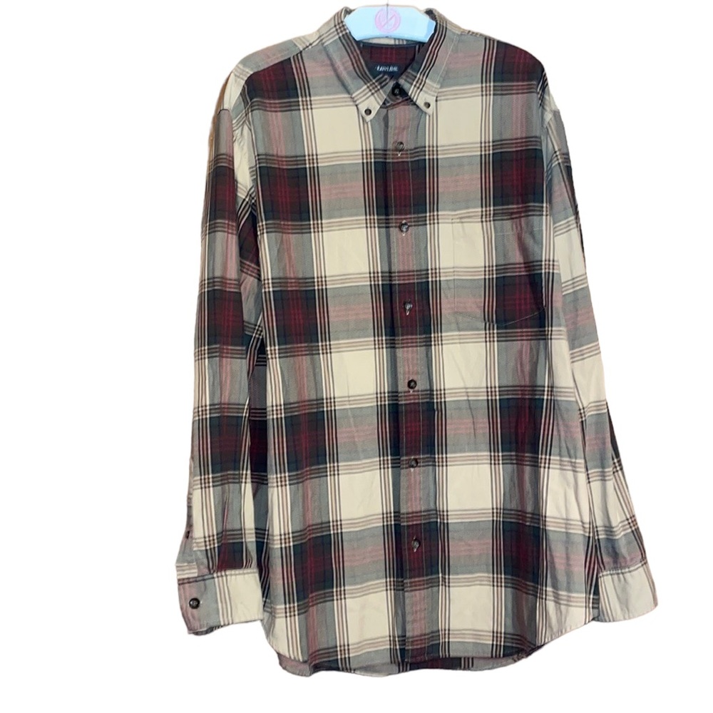 •ST.JOHN'S BAY•MENS' KHAKI PLAID BUTTON DOWN COLLATED TOP SIZE LARGE TALL
